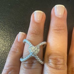 Retired double cable Judith Ripka heart cross over ring SZ 6